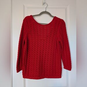 Boden Sweater Red Open Knit V Back Wool Cashmere Soft Cozy Feminine Pullover M